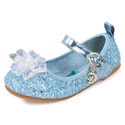 Eleasica Zapatos de Disfraz Niña Princesa Elsa Punta Cerrada Bailarinas Plano Antideslizante Zapatos de Vestir con Lentejuelas Navidad Cumpleaños Regalo Carnaval Boda,Azul 2,29