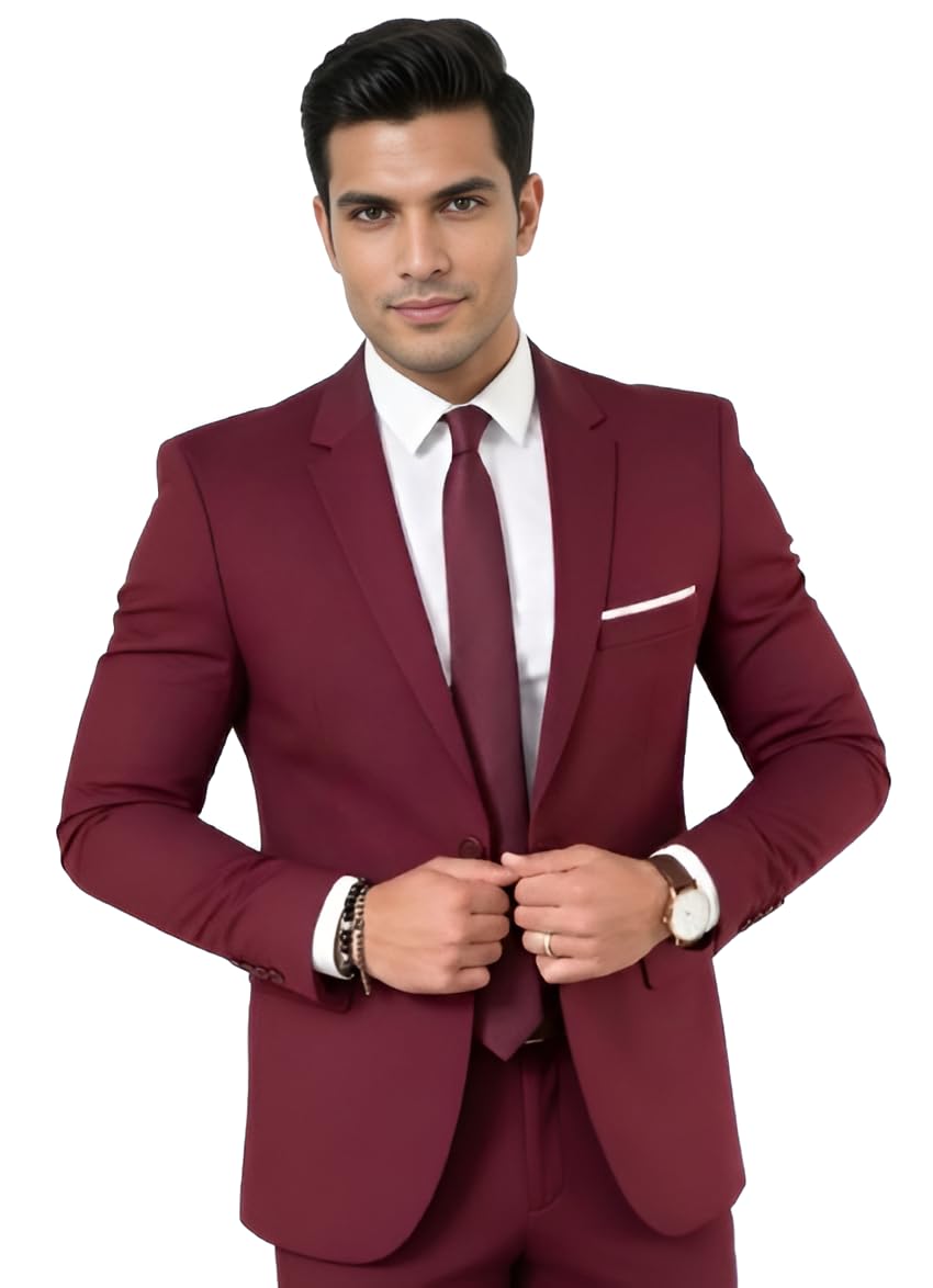 darbar in Men's Slim Fit Maroon Blazer, Single-Breasted Notch Lapel Formal for Wedding and Party-picture-21