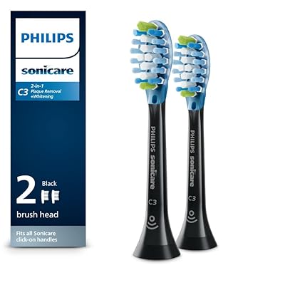 Philips Sonicare C3 Two-in-One - Genuine Replacement Electric Toothbrush Heads, Black, 2 Pack, HX9042/95