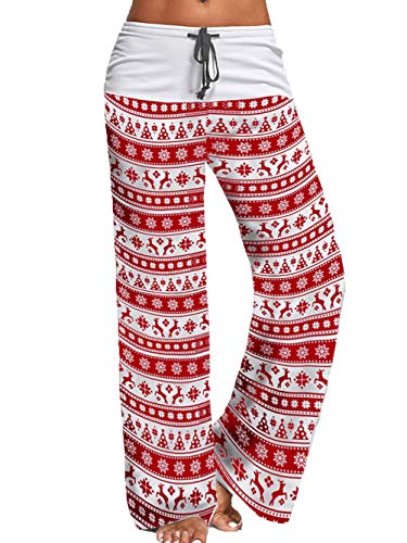 Image of iChunhua Women's Comfy Stretch Floral Print Drawstring Palazzo Wide Leg Lounge Pant
