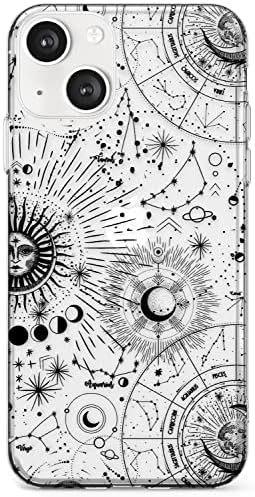 Suns, Moons & Clouds Astrological Slim Phone Case for Iphone 11 TPU Protective Light Strong Cover with Zodiac Vintage Stars Space Moons