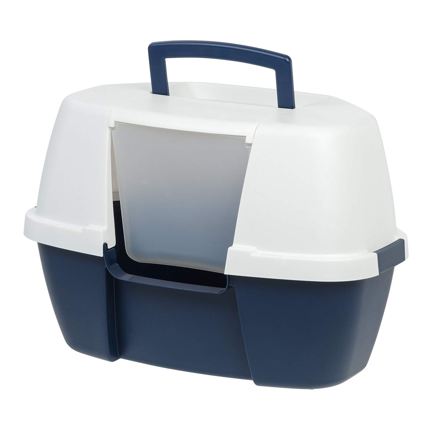IRIS USA Large Hooded Corner Litter Box Without Scoop, Navy