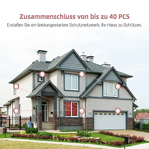 Putogesafe Rauchmelder vernetzt, Funkrauchmelder mit 10-Jahr Batterie, Max. 40 vernetzbarer...