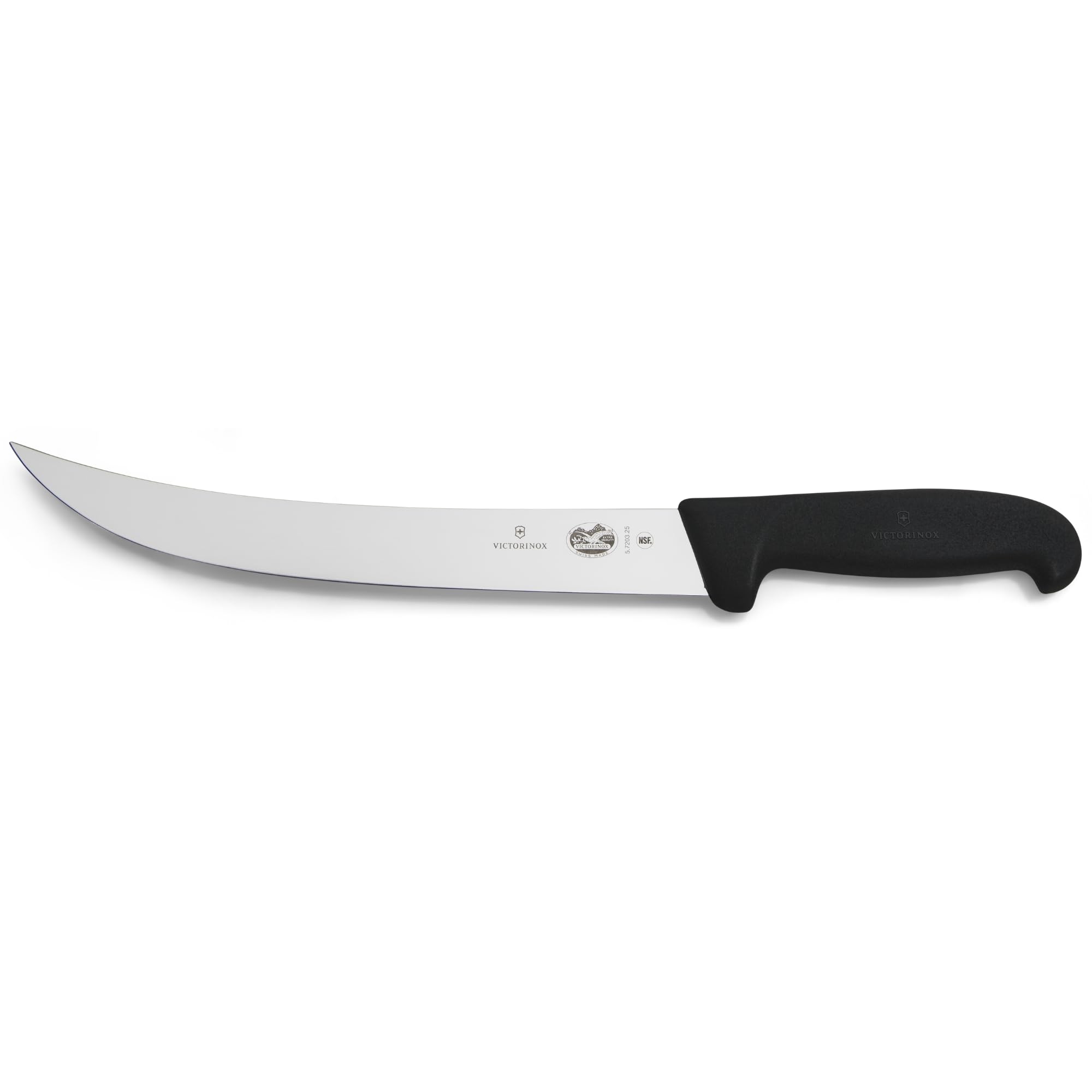 Victorinox Fibrox Schlachtmesser, Langes Zerlegemesser zum Zerteilen großer Fleischstücke, 25 cm, Gebogene Klinge, Scharf, Rostfreier Stahl, Schwarz