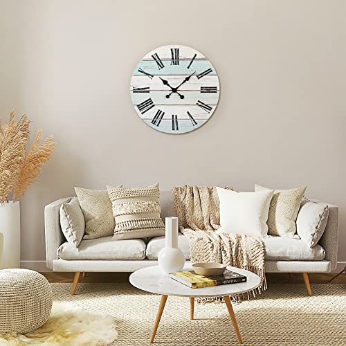 Mustry Wall Clock - 18 Inch Rustic Solid Wood Wall Clock Battery Operated, Farmhouse Kitchen Clocks Silent, Beach Wall Clock For Living Room Decor Bathroom Bedroom Non Ticking #TOP6
