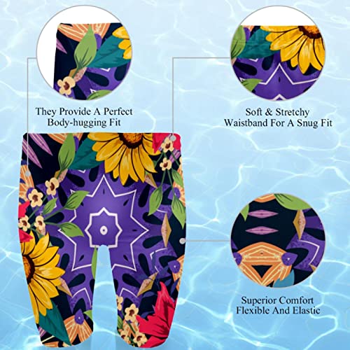 Maillot de bain de compétition multicolore à fleurs coupe jambe carrée L
