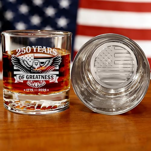 United States 250th Anniversary Whiskey Glass with American Eagle - Laser Engraved Bourbon Glass,...