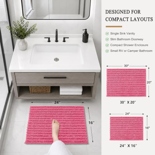 Image of Arotive Luxury Small Bathroom Rugs 24x16, Extra Soft Thick Absorbent Shaggy Chenille Bath Rugs, Machine Wash Dry, Bath Mats for Bathroom Floor, Tub and Shower, Home Decor Accessories, Deep Pink