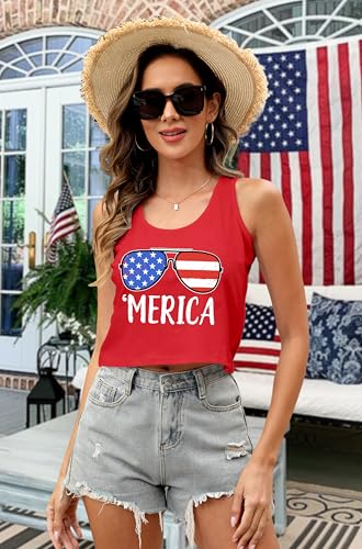 Image of Ithalt Womens American Flag Shirts 4th of July Outfits USA T-Shirt Patriotic Tank Shirt Fourth of July Sleeveless Tops