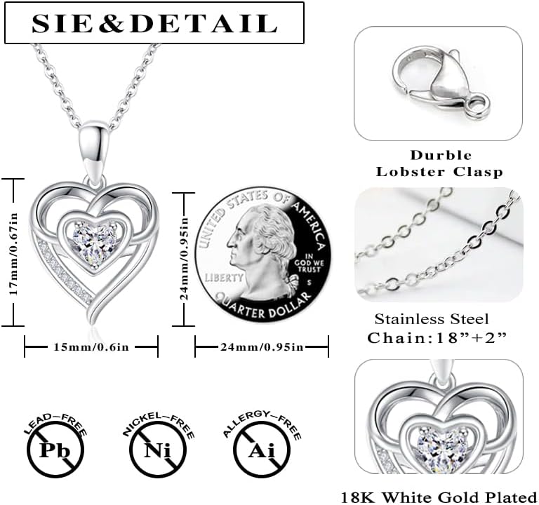 HeartMelody Dainty Infinity Necklace for Women,18K White Gold Plated April Birthstone 5A CZ Heart Pendant Jewelry Necklaces Adjustable Chain Anniversary Birthday Gifts For Mom Wife, Her - Image 3
