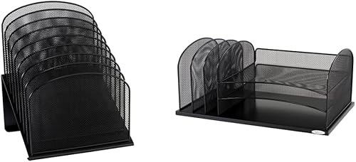 Safco Productos Onyx Mesh Organizador de escritorio vertical de 8 niveles 3258BL y productos Onyx Mesh 3 clasificadores3 bandejas Organizador de