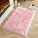 YJ.GWL Super Soft Faux Fur Area Rug (2'x3') for Bedroom Sofa Living Room Fluffy Bedside Rugs Home Decor, Pink Rectangle