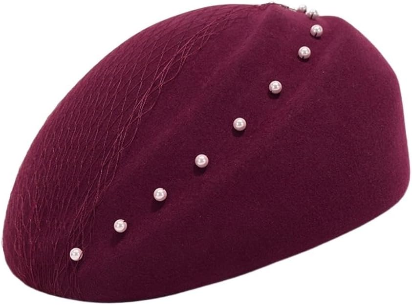Autumn and Winter Hats, Berets, Women's Temperament, Mesh, Pearl, Stewardess, Stage Gatherings, Felt