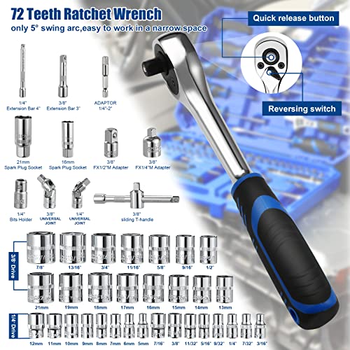 Car Repair Tool Kit, Auto Repair Tool Set, 110 Piece Socket Wrench Auto Repair Tool Combination Package Mixed Tool Set, Mechanics Tools Kit And Socket Set, With Plastic Toolbox Storage Case #TOP2