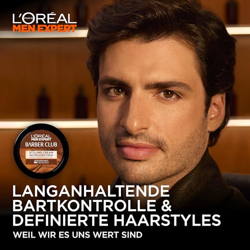Foto von L'Oréal Men Expert Bart Styling Pomade für Männer, Haar- und Bartwachs für einen definierten Style, Bartpflege für Herren mit holzigem Duft und ätherischem Zedernholzöl, Barber Club, 1 x 75 ml
