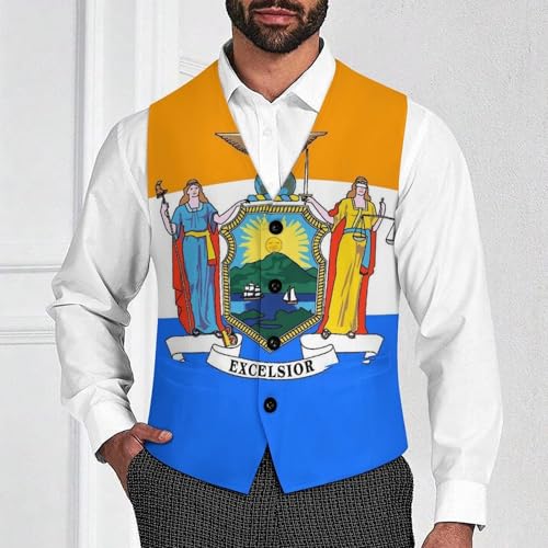 New York State Flag Suit Vest for Men Slim Fit Tuxedo Waistcoat Button Down V Neck Business Dress Coat4
