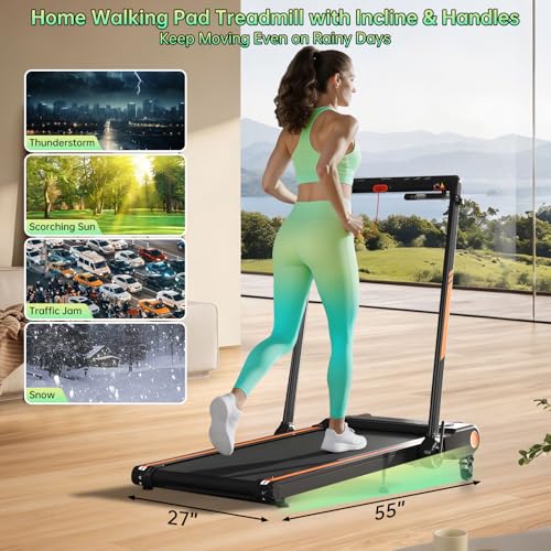 Image of Treadmill with Handle Bar, Electric Walking Pads for Exercising | Treadmill with Incline, Portable Treadmill for Home. Small Walking Pad, Mini Treadmill. 3.5HP, 300LBS, 0.6-8MPH