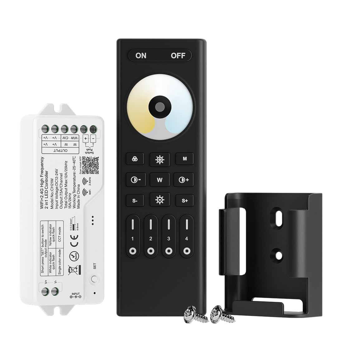 BTF-LIGHTING CH21W Tuya Smart WiFi & 2.4GHz Hochfrequenz-2in1 LED-Controller mit RC02RFB Fernbedienung für FCOB SMD PWM 3-Pin-CCT LED Streifen - 4-Zonen-Gruppensteuerung, mit Alexa & Google Home