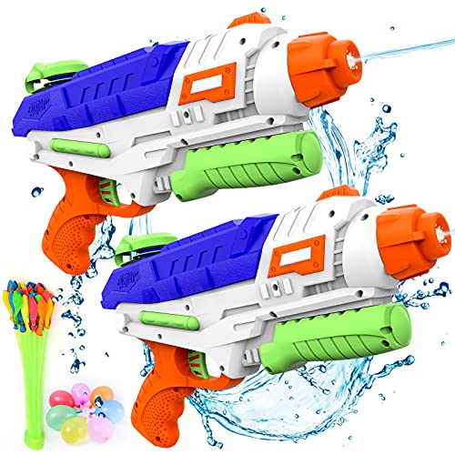 Water Guns for Kids Toddlers Adults, HOMETALL Squirt Guns for Kids 2 Pack, Super Soaker with Rapid-Fill Water Bunch O Balloons, High Power Water Gun Long Range of 35ft, Pool Guns Boys Toys Set