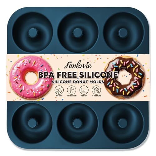Large Silicone Donut Pan for Baking, 9 Cavity Non-Stick Food Grade Silicone Donut Molds, Doughnut Pan and Bagel Pans for Baking & Kitchen, BPA Free 11.2 x 11.1 Inches, Dishwasher Safe - Blue