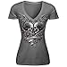 Produktbild Damenmode kurzen Ärmeln T-Shirt, V-Ausschnitt Punk Style Skull Druck Baumwolle Tops