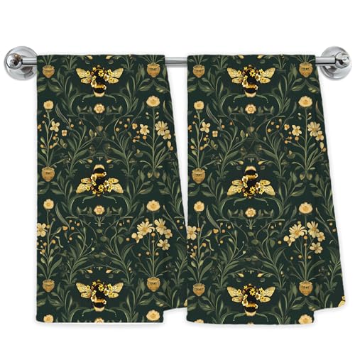 Exqcom Vintage Bee Kitchen Towels, Moody Floral Botanical Hand Towels
