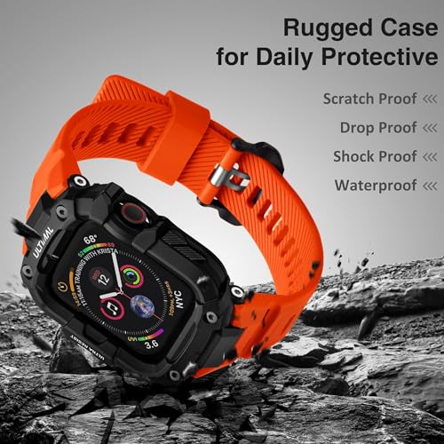 Image of ULTIMAL Rugged Band with Case for Apple Watch 45mm, Military-Grade Shockproof Protective Strap for Men, All-in-One Outdoor Sport Watch Band Compatible with iWatch Series 9 /8 /7 (Orange)