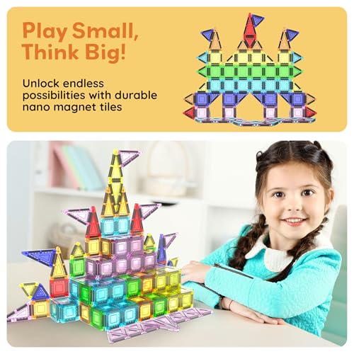 Image of PicassoTiles 40 PCS Mini Magnetic Tiles Travel Toy Educational Building Set | BPA-free plastic construction, age 3+ STEM learning, hand-eye coordination, compact storage box, portable geometric blocks