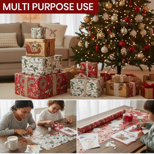 VR Angel 4 x 4m Traditional Christmas Wrapping Paper | Easy to Cut-Fold Stylish Gift Wrap Paper Rolls in 4 Assorted Festive Designs for Gift Wrap, Party Favors & Seasonal Decorations - Image 7