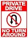 Private Drive No Turn Around Sign 9x12 Metal Aluminum Driveway, Property, No parking, No Turns, Red