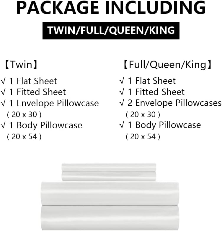 5Pcs Satin Sheets Set Queen Size - White Silky Breathable Luxury Bedding with 1 Satin Flat Sheet, 1 Deep Pocket Fitted Sheet, 3 Pillowcases