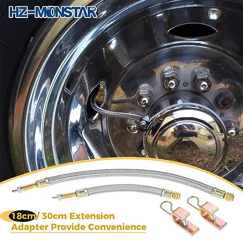 Image of Valve Stem Extension, 4 Pcs 7 inch & 12 inch Braided Valve Stem Extender, 6 Pcs 45 90 135 Degree Brass Valve Stem Extender, Stainless Steel Tire Extender Braided Valve Stem Extender for Cars Truck