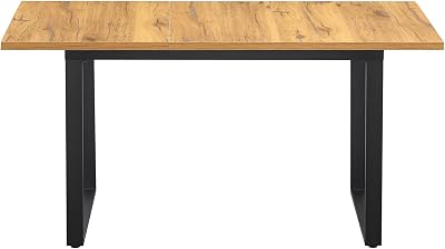 B&D home Esstisch Anna, ausziehbar 120-160 x80 cm 4-6 Personen Küchentisch Holztisch mit Kufengestell schwarz für Küche, Esszimmer, skandinavisch Industrial Design, Alteiche Optik