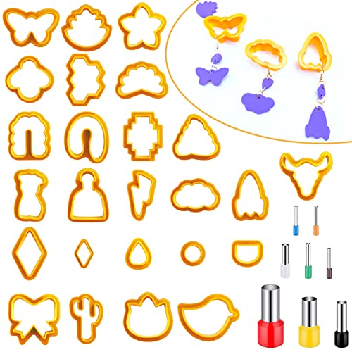 Paquete de 25 cortadores de arcilla polimérica para hacer aretes con 8 herramientas de perforación, 33 kits de escultura y hendidura en forma de círculo redondo para hacer joyas