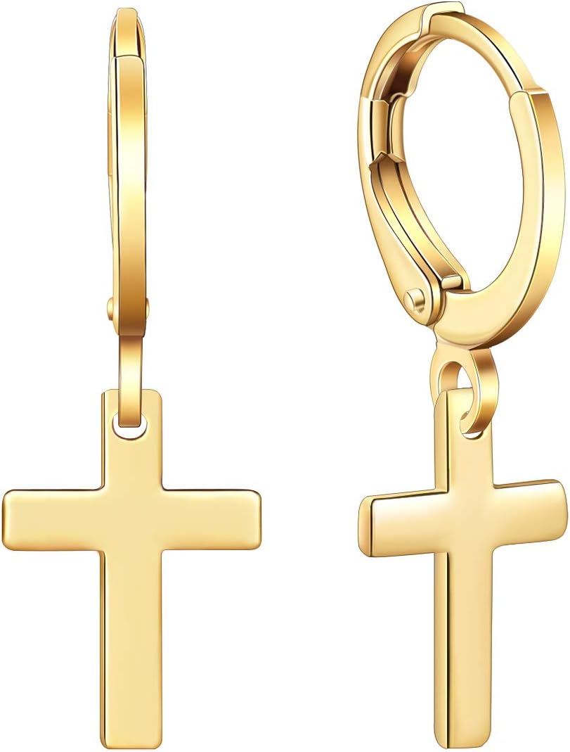 Ldurian Cross Earrings for Women Drop Dangle Earrings 14K Gold Plated Cross Hypoallergenic Earrings