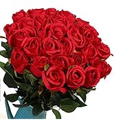 Veryhome Artificial Red Flowers Silk Roses Fake Bridal Wedding Bouquet for Home Garden Party Flor...