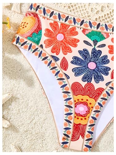 Girl's 2 Piece Boho Floral Print Swimsuit Cute Scoop Neck Bathing Suit Bikini Sets Swimwear3