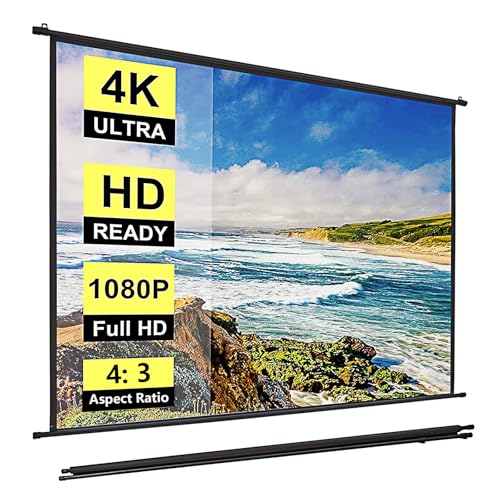 INMOZATA Projector Screen 100inch/209x158cm Wall & Ceiling Mounted Projection Screen with 4:3 Ratio Matte White Screen & Ambient Light Rejecting Movie Screen for Home Theater School Outdoor Indoor