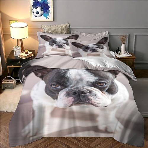 Housse de couette bouledogue français 135x200 parure lit microfibre