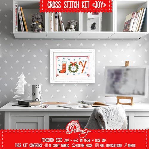 Image of Christmas Counted Cross Stitch Kit for Adult with Inspirational Word Joy