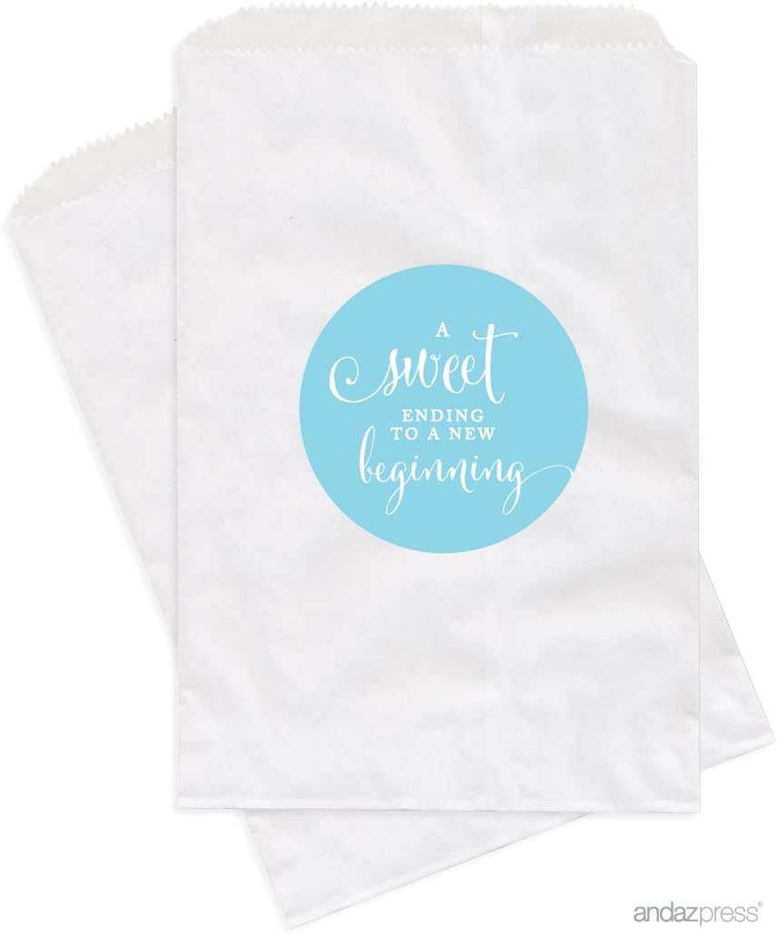 Andaz Press Dessert Table Party Favor Bags, A Sweet Ending to a New Beginning, Baby Blue, 24-Pack, For Wedding Baby Shower Graduation Candy Buffet Treat Bags