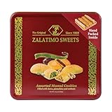 Zalatimo Sweets Since 1860, 100% All Natural Assorted Mamoul Shortbread Cookies, Square Metal Gift Tin, Slightly Sweet Cookies, Pistachio, Walnuts, Dates, No Preservatives, No Additives, 1.7Lbs