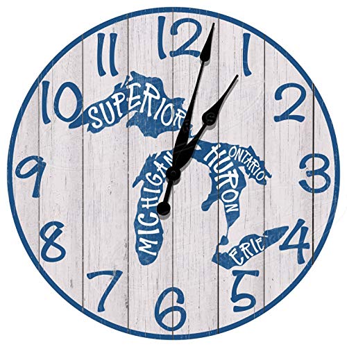 Decorative Concepts Michigan Great Lakes Rustic 18" Diameter Aluminum Metal Round Wall Clock #TOP6