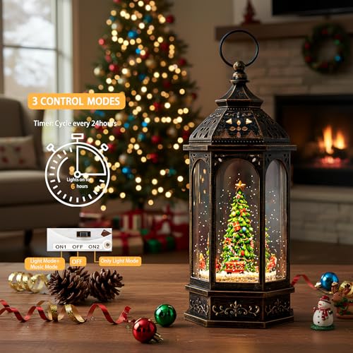 VISFLAIR 12.8'' Christmas Snow Globe, Santa Train Will Rotate Around The Christmas Tree with Musics Swirling Glitter Water Lantern Decoration for Home, Battery Operated or USB Powered by VISFLAIR - Image 6