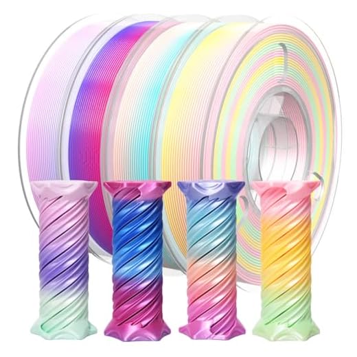 PINBALL 500gx4 Silk Rainbow PLA 3D Printer Filament 1.75mm, Shiny Multi-Color Changing Filament 3D Printing Filament Dimensional Accuracy +/- 0.02mm, 500g*4 Spools