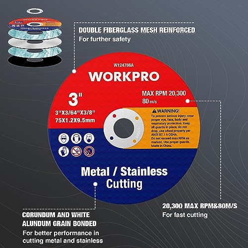 Workpro W124786 20-Pack Cut-Off Wheels, 3 X 3/8-Inch Metal&Stainless Steel Cutting Wheel thumb #2