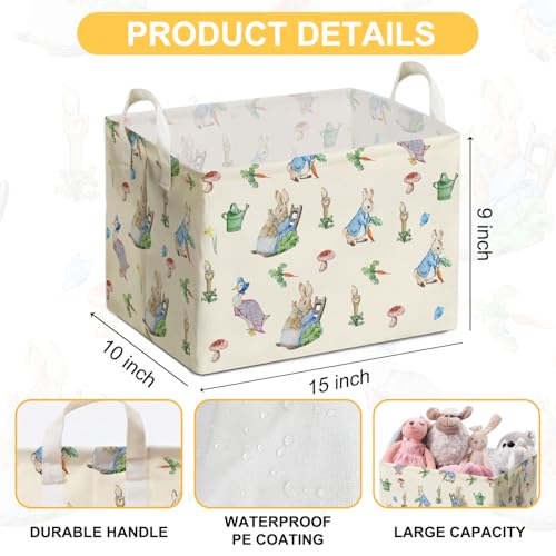 Image of Rabbit Foldable Handle Storage Basket, Waterproof Organizer for Nursery, Bunny Square Toys Bin, Rectangular Book Box, Versatile Clothes Container, Gift Hamper for Girls and Boys Home Decor