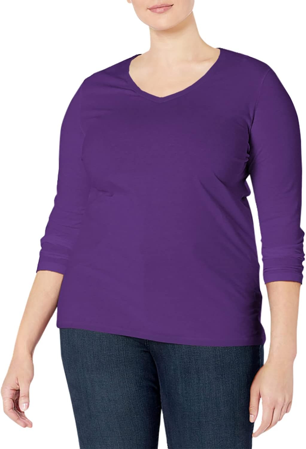 JUST My Size Womens Just My Size Women's Plus Size Vneck Long Sleeve Tee