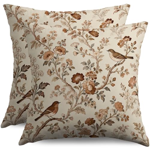 Sivirary housse coussin Chinoiserie 20x20 ensemble 2, brun vintage