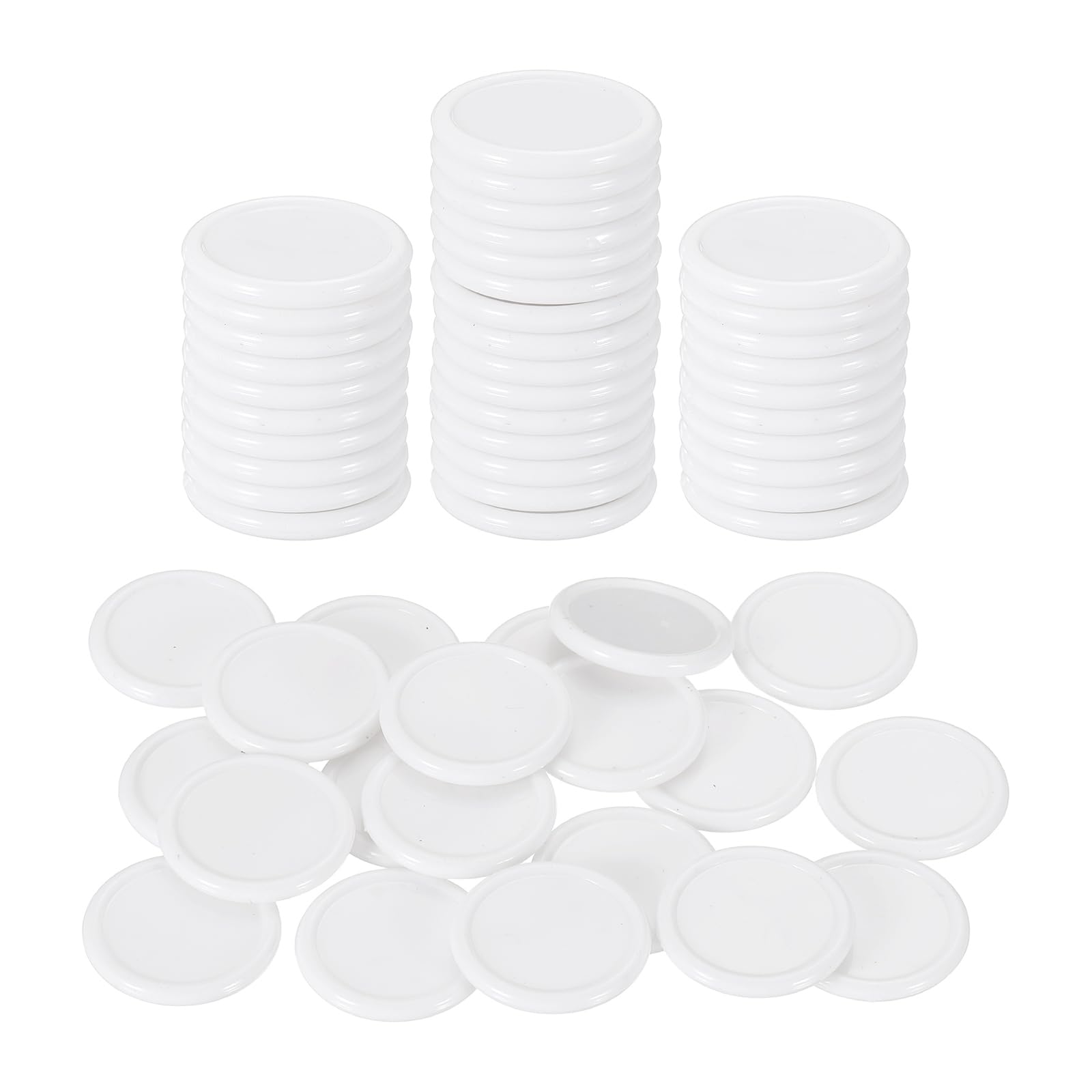 sourcing map 50Pcs 20mm Plastic Poker Chips, Mini Bingo Chips Learning Counters Counting Counters Disks Markers Opaque Game Tokens for Game Play Math Counting, White